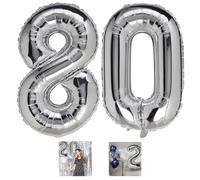 Palloncini a forma di 80 numeri, color argento, 101,6 cm, in Mylar, per 80 anni, uomini, donne, feste di compleanno, anniversari, matrimoni, eventi, forniture