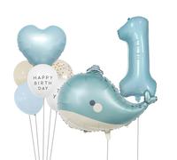Palloncini a Forma di Balena Grande Set, Simpatici Palloncini a Elio in Foil, Palloncino Blu XXL con Numero 1, Decorazioni di Compleanno per Feste a Tema Marino