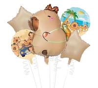 Palloncini a forma di capybara 5 pezzi-Decorazioni di compleanno a tema animale per baby shower, forniture per feste di genere rivelatore, palloncini in alluminio Mylar durevoli