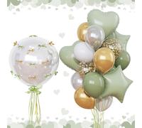 Palloncini a Forma di Cuore, 25 PCS Palloncini Verde e Bianchi, Palloncinis Compleanno Verdes, Palloncinis Verdes Pastello e Palloncin in Lattice per Compleanni, Anniversari, Baby Shower