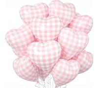 Palloncini a forma di cuore a quadri rosa e bianchi, palloncini in film di poliestere a forma di cuore con griglia azzurra chiara da 18 pollici per decorazioni di feste di compleanno di Silly Goose 5 