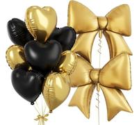 Palloncini a forma di cuore in oro nero, 10 palloncini a forma di cuore da 18 pollici e oro a elio da 38 pollici e palloncino a forma di fiocco nero per decorazione di compleanno, San Valentino, baby