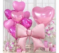 Palloncini a forma di cuore rosa acceso, 10 palloncini giganti a forma di cuore da 96,5 cm, con palloncino a elio a forma di cuore da 45,7 cm, per compleanni, matrimoni, addio al nubilato, feste di