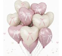 Palloncini a forma di cuore rosa bianco con fiocco a nastro, 10 palloncini in lamina a forma di cuore, 45,7 cm, colore pastello nudo chiaro, rosa chiaro, con fiocco, decorazione per ragazze, baby