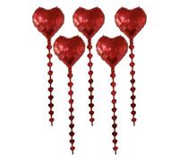 Palloncini a forma di cuore rosso in alluminio, confezione da 5 palloncini a forma di cuore con coda da 1 m, elio o aria, San Valentino, matrimoni, anniversari (confezione da 2)