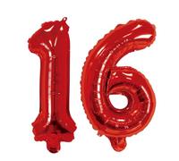 Palloncini a forma di numero 16, in Mylar, decorazione per feste di compleanno, colore rosso, 40,6 cm