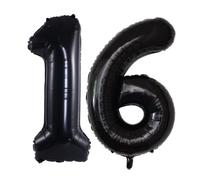 Palloncini a forma di numero 16, in Mylar, per feste di compleanno, decorazione (nero, 81 cm)
