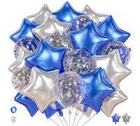 Palloncini a forma di stella grandi da 45,7 cm, per feste di compleanno con pianeta spaziale, oceano, 25 pezzi, in Mylar blu e argento per laurea, baby shower, matrimoni, anniversari e decorazioni di