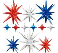 Palloncini a forma di stella rossa, blu e argento, 12 pezzi, 60/55 cm, grandi palloncini a forma di cono, a forma di fuochi d'artificio, decorazione per giubileo di baseball nautico, compleanno