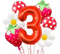 Palloncini a fragola, decorazione per il terzo compleanno, 101 cm, in mylar rosso, numero 3, palloncini a fragola per decorazioni per 3° compleanno, decorazioni per feste a fragola