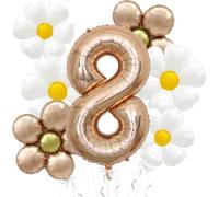 Palloncini a margherita Groovy Decorazioni di compleanno, 101 cm, color oro champagne, numero 8, palloncini a margherita per decorazione per feste di compleanno - decorazioni per feste di compleanno