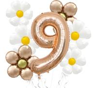 Palloncini a margherita Groovy Decorazioni di compleanno - Palloncini color oro champagne con numero 9 - Palloncini a margherita per decorazione per feste di compleanno - Decorazioni per feste Groovy