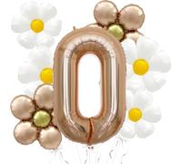 Palloncini a margherita Groovy Decorazioni di compleanno - Palloncini color oro champagne numero 0 - Palloncini a margherita per baby shower, decorazioni per compleanno di bambini