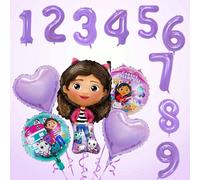 Palloncini a tema Gabby's Dollhouse, set di palloncini digitali viola da 32 pollici, palloncini decorativi per feste e raduni festivi, palloncini per decorazioni per feste di compleanno per bambini da