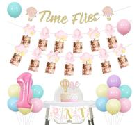 Palloncini ad aria calda decorazioni per il 1° compleanno, Time Flies Banner Nube Mongolfiera Foto Ghirlanda Rosa Un Seggiolone Banner Cake Topper Palloncini Kit per Isn't She Lovely Isnt She