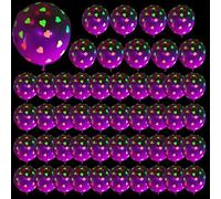 Palloncini Al Neon Glow Party - Palloncini UV Trasparenti Da 12 Pollici, Pattern A Stella Del Cuore | Forniture Per Decorazioni Fluorescenti Per Il Banchetto Di Nozze Celebrazione Natalizia Evento Di