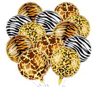 Palloncini Animali Giungla, 12 PCS Palloncini Foil Stampa Animalier Della Giungla, Ghepardo, Zebra, Tigre, Giraffa Palloncino Rotondo in Alluminio, Palloncini Giungla, per Tema Feste Decorazione
