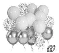 Palloncini argento bianco, 62 pezzi, 12 pollici, argento metallizzato e glitter con decorazione bianca, per eleganti matrimoni, Capodanno, feste