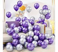 Palloncini argento e viola, 30 pezzi, 30 pezzi, 30 cm, in lattice viola metallizzato con nastro per compleanno, fidanzamento, baby shower, Halloween, feste di Natale
