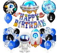 Palloncini Astronauta Compleanno Set, 22 Pezzi Spazio di decorazioni per il compleanno, Palloncini Foil Navicella Spaziale con happy birthday Striscione, per Bambini Compleanno Festa Tema Universo