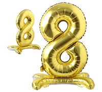Palloncini autobloccanti con numeri da 32 pollici in stagnola con palloni dorati per matrimonio, compleanno, decorazione per feste di nascita, forniture per baby shower (81,3 cm Stand Gold 8)