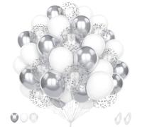 Palloncini Bianchi Argento, 60 Pezzi 12 Pollici Opaco Bianchi Metallizzato Argento Coriandoli Palloncini per Matrimonio Cresima Maschio Donna Compleanno Battesimo Anniversario Feste Decorazione