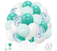 Palloncini Bianchi Blu Verde Acqua, 50 Pezzi 12 Pollici Bianco Blu Verde Acqua Palloncini in Lattice con Coriandoli Palloncini per Feste per Ragazzi Compleanno Battesimo Decorazioni per Feste