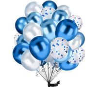 Palloncini Blu Argento 30 Pezzi,12 Pollici Palloncini Metallizzati in Lattice, Palloncini Coriandoli per Compleanno Matrimonio Anniversario Baby Shower Laurea Decorazione