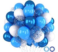Palloncini Blu Compleanno, 52 Pcs Palloncini Blu Bianchi Metallizzati Blu Palloncini Elio Trasparenti Coriandoli, Palloncini Matrimonio Per Decorazioni Festa Battesimo Bambino Allestimento Compleanno