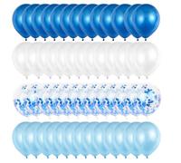 Palloncini Blu Compleanno, 60 Pcs Azzurri e Bianchi Con Coriandoli per Decorazioni Festa Nascita Bambino, Battesimo Maschio, Prima Comunione (Blu)