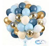 Palloncini Blu crema e Oro, 60 Pezzi Set a Coriandoli Oro Metallizzato 12 Pollici con 2 Nastri per Compleanno, Matrimonio, Anniversario, Laurea, Baby Shower
