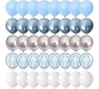 Palloncini blu e argento, palloncini metallizzati azzurri e bianchi con coriandoli in argento metallizzato, per compleanno, laurea, matrimonio, baby shower, battesimi, decorazioni per feste