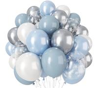 Palloncini blu e bianchi, 30,5 cm, a forma di fiocco di neve, doppio farcito, polveroso, pastello, azzurro, bianco perla, argento, trasparente, in lattice, per inverno, paese delle meraviglie, Natale