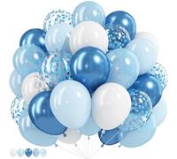 Palloncini blu e bianchi, 30,5 cm, metallizzati color pastello perlato chiaro, palloncini con coriandoli blu chiaro con palloncino bianco opaco per addio al nubilato, baby shower, matrimoni