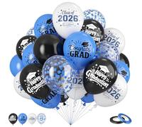 Palloncini blu e bianchi GRAD 2026 per laurea, blu e bianchi, palloncini stampati classe 2026, decorazioni per feste di laurea