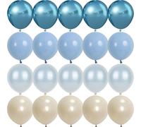 Palloncini blu e bianchi polverosi, doppi palloncini farciti in lattice per bambini, metallizzati, cromati, ardesia, blu perla e sabbia, 50 palloncini in lattice da 30 cm, per baby shower, compleanno