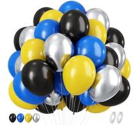 Palloncini blu, giallo e nero, 60 pezzi, 30 cm, blu scuro, giallo e nero, palloncini in lattice con palloncini argento metallizzato, per ragazzi, robot della polizia, pipistrello, eroe, compleanno,
