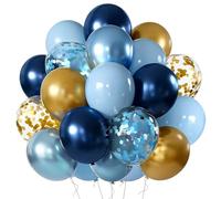Palloncini blu navy oro, 60 confezioni da 30 cm blu metallizzato e blu macaron con coriandoli oro metallizzato palloncini per decorazioni per feste di compleanno, baby shower, laurea, addio al