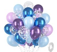 Palloncini Blu Viola, 30 Blu-Lavanda Metallizzati, Palloncino Elio Coriandoli Argento Fiocco Neve per Compleanno Matrimonio Cresima Fidanzamento Ragazza Baby Shower Addio Nubilato