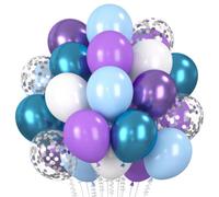 Palloncini blu viola, 30 palloncini a elio metallizzati, viola, blu, viola, blu, bianco, argento, coriandoli, in lattice, 30 cm, per principessa, ragazza, compleanno, matrimonio, fidanzamento