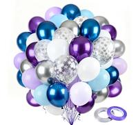 Palloncini Blu Viola e Argento, 60 Pezzi Set a Coriandoli Argento Metallizzato 12 Pollici con 2 Nastri per Compleanno, Matrimonio, Anniversario, Laurea, Baby Shower (Viola)