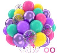 Palloncini Colorati Compleanno, 52 Pezzi Palloncini Viola Rosa Blu Gialli Con Coriandoli Viola Metallizzati Lattice Colorati, Palloncini Rosa Decorazioni Feste Di Matrimonio Ragazze Donne