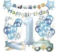 Palloncini Compleanno 1 Anni Bambino 31 Pezzi, Palloncini Auto Aerei 1 anni, 1 Anni Decorazione di Compleanno Palloncino Ragazzi, per Ragazzi compleanno Veicoli a Tema Feste