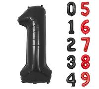 Palloncini Compleanno 1 Anni Nero Palloncino XXL Di 100 Cm Foil Gigante Numero 1 Numeri Gonfiabili Bambino Ragazzo Compleanno Anniversario Decorazione Feste (Nero)
