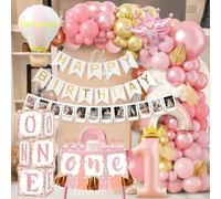 Palloncini Compleanno 1 Anno Bimba Rosa, Decorazioni per il Compleanno dei Bambini con Scatola di Palloncini, Ghirlanda Fotografica, Ghirlanda di Buon Compleanno, Decorazioni di Compleanno per Bambine