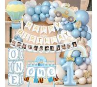 Palloncini Compleanno 1 Anno Bimbo, Decorazioni per Festa del Primo Compleanno con Scatola di Palloncini, Ghirlanda di Buon Compleanno, Decorazioni per il Primo Compleanno Baby Shower (Blu)