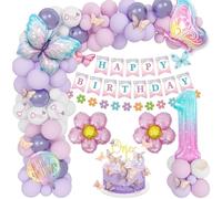 Palloncini Compleanno 1 Anno，Palloni Viola Rosa, Decorazioni Compleanno 1 Anno, Set Con Palloni di Foglio Farfalla, Banner Di Buon, Numero 1 Palloncino, Adesivi Farfalla