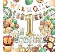 Palloncini Compleanno 1 Anno, Piatti e Bicchieri per Feste, Decorazioni per La Festa a Tema Giungla Con Palloncini, Tovaglioli, Cannucce, Stoviglie per Feste di Compleanno per 20 Ospite