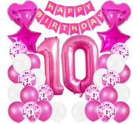 Palloncini Compleanno 10 Anno,10 Anno Decorazioni Compleanno Rosa,100cm Foil Palloncino Numero 10 Anni Compleanno Decorazioni Ragazza,Happy Birthday Striscioni,Palloncini in Lattice Coriandoli Rosa