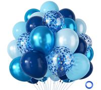 Palloncini Compleanno, 100 Pezzi Palloncini Blu Pastello Azzurri Metallizzato Coriandoli, Addobbi Azzurri Navye per Laurea Compleanno Prima Comunione Fidanzamento Anniversario Baby Shower, 12 Pollici